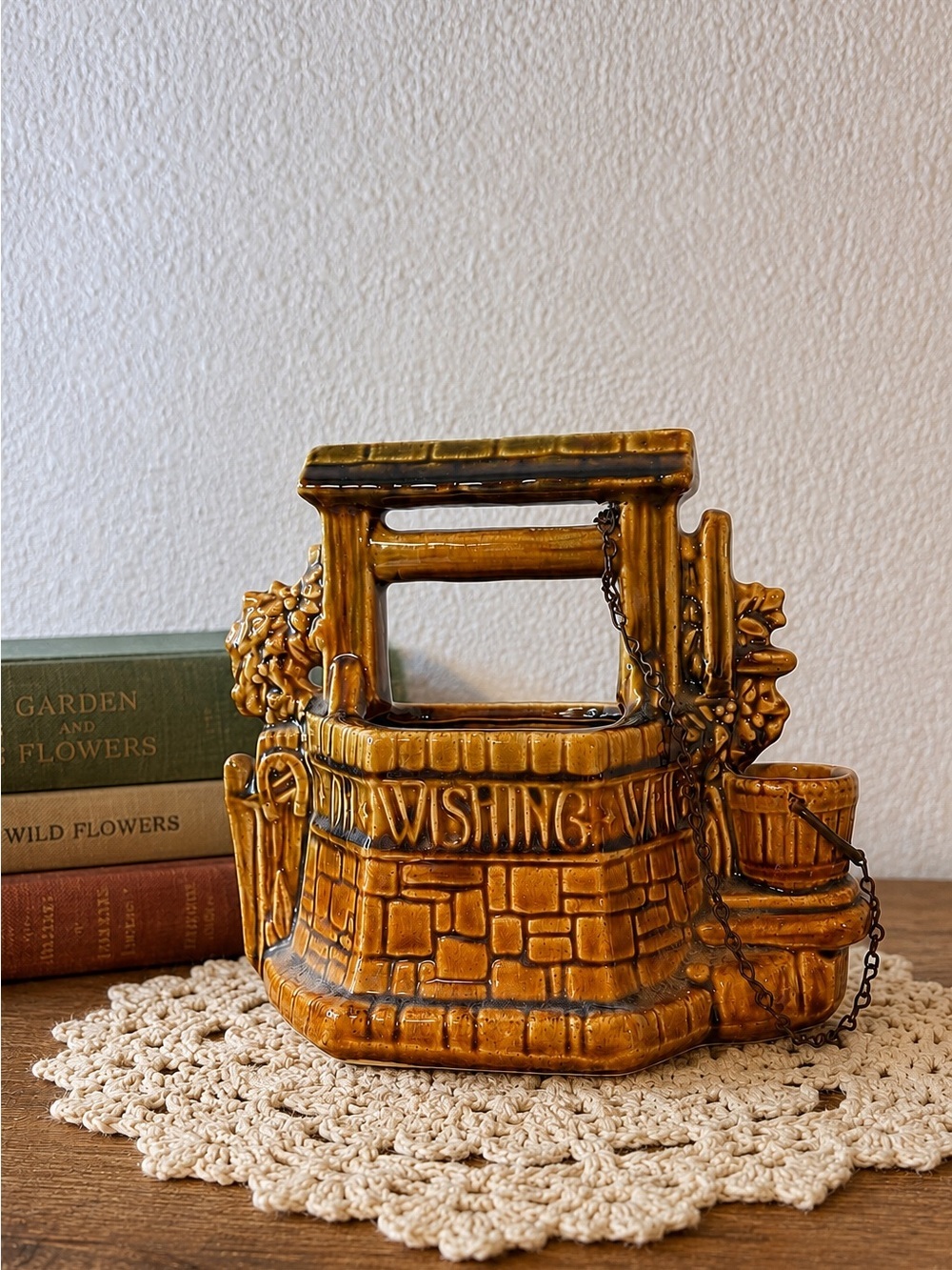 Vintage McCoy Brown Glazed Wishing Well Planter | USA Pottery